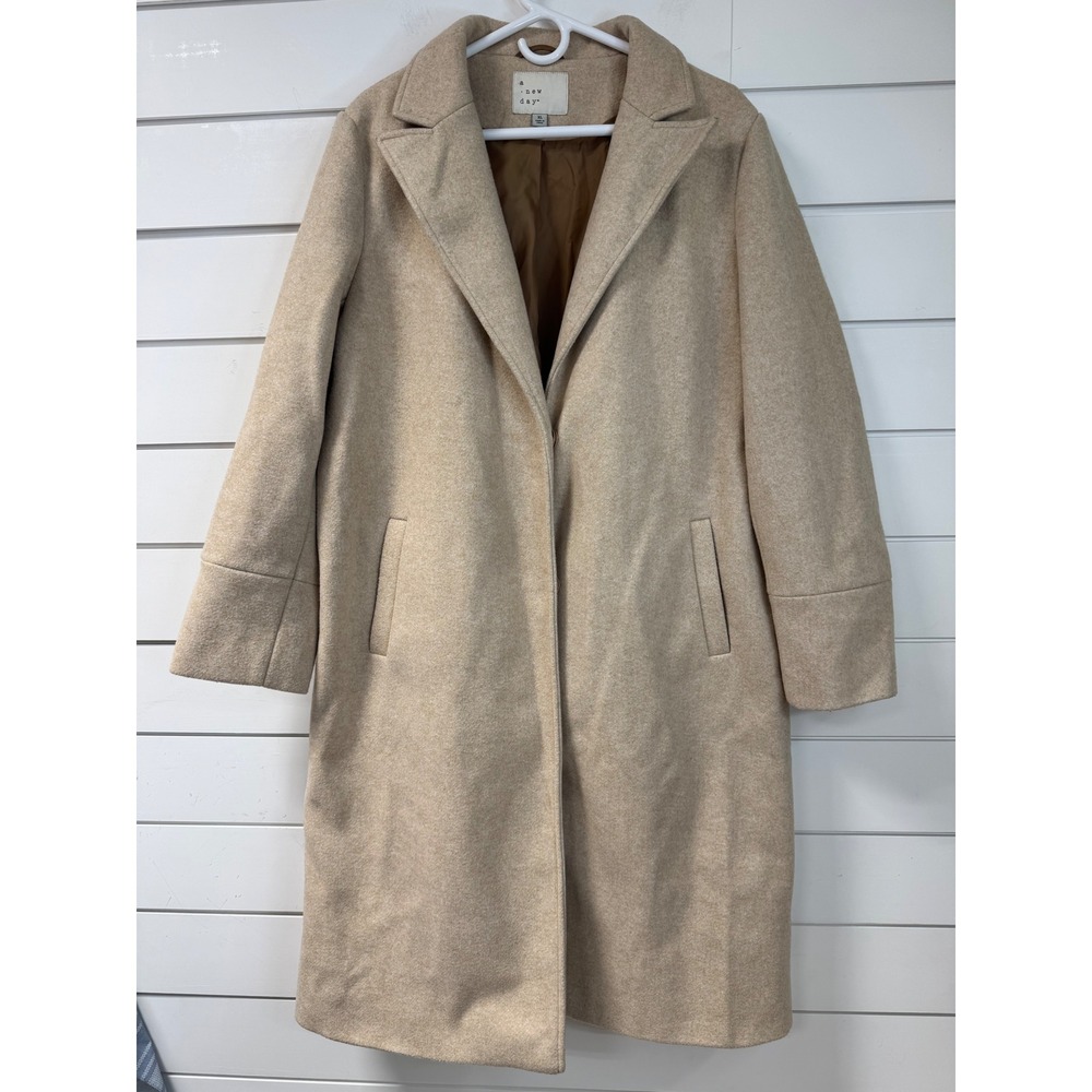 A New Day Womens XL Beige Oatmeal Long Overcoat Button Front Lined Coat